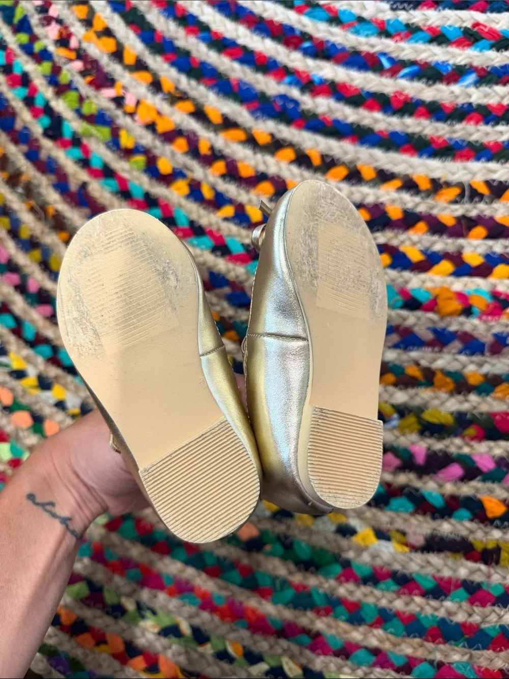 Janie and Jack Metallic Gold Mary Jane Ballet Flats with Bow Size-6